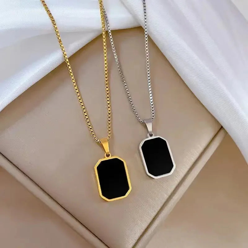 Necklaces Women Fashion Square Necklace for Women Korean Black Geometric Pendant Necklace Collar Neck Gold Color Chain Charm Jewelry Party Gift