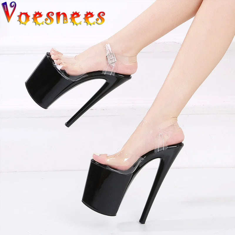 WOMEN SANDALS New Black Waterproof Platform Women's Pumps Summer 20CM High Heel PVC Walk Show Sandals Fashion Club Transparent Stripper Shoes