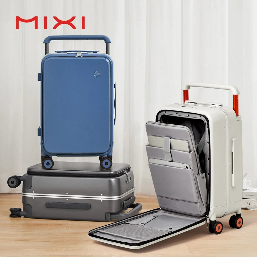 Travel Bag Mixi New Design Wide Handle Suitcase Men Carry-On Luggage Women Travel Trolley Case 20 Inch Cabin PC Aluminum Frame M9275