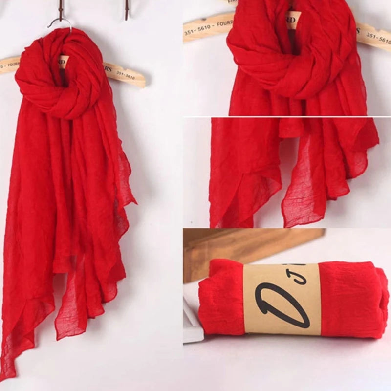 High Quality 652F Women Solid Color Scarfs Large Long Lightweight Headscarf Linen Sheer Shawl Wrap