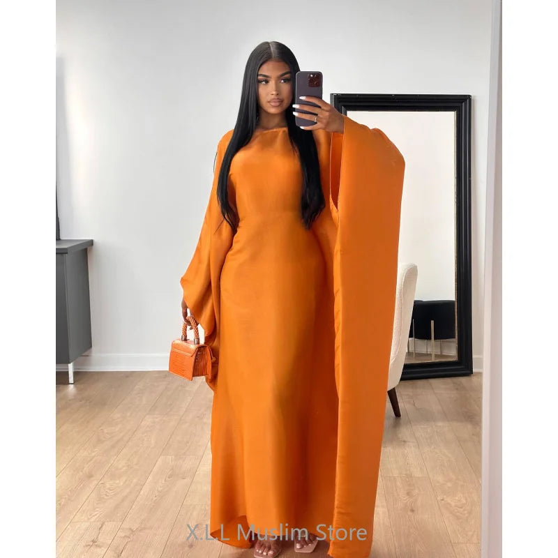 Ramadan Eid Spring Satin Batwing Abaya Dubai Luxury 2024 Muslim Maxi Kaftan Dress Kebaya Caftan Marocain Robe Female For Party