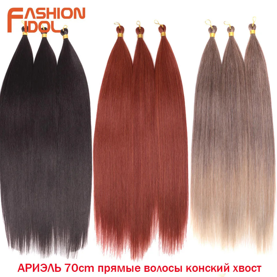 Hair Extensions and Wigs
28 Inch Ariel Straight Pony Hair Bundles Crochet Braids Hair Synthetic Braiding Hair Ombre Brown Soft Crochet Hair Extensions