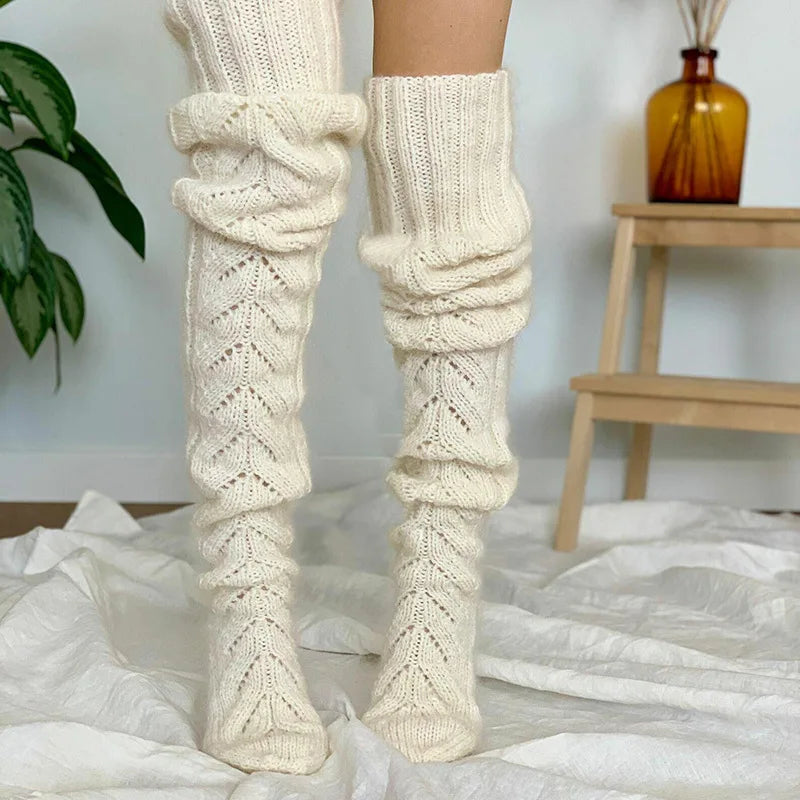 Stockings 
Women Thigh High Socks Extra Long Woolen Knit Warm Thick Tall Long Boots Stockings Leg Warmers For Girls Winter Pile Thick Socks