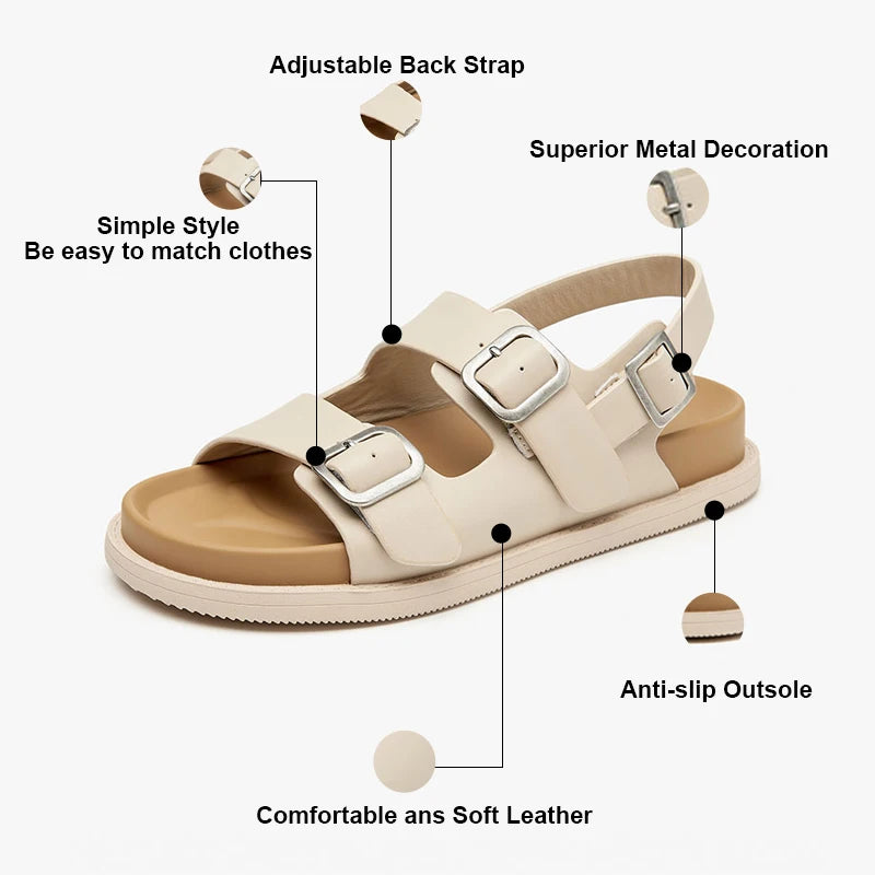 flat Shoes Women  Sandals Women Genuine Cow Leather Front and Real Strap Solid Color Flats Leisure Summer Ladies Shoes Handmade 34548