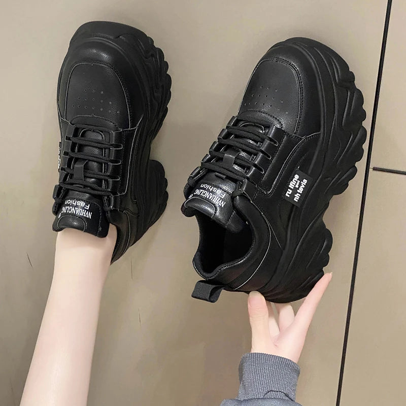 Sneaker women White Black Chunky Sneakers Women Spring Autumn Thick Bottom Dad Shoes Woman Fashion PU Leather Platform Sneakers Ladies