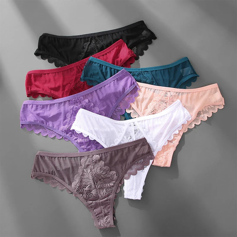 Panties
4Pcs Perspective Mesh Lace Panties Women Patchwork Underwear Sexy Thong Lingerie for Female Intimates G-String Woman's Panties