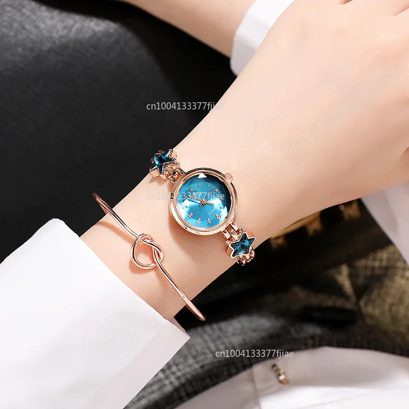 Women Watch Blue Lucky Star Ladies Watch Korea Style Female Students Wristwatches Fashion Women Elegant Bracelet Relojes Mujer Relógio