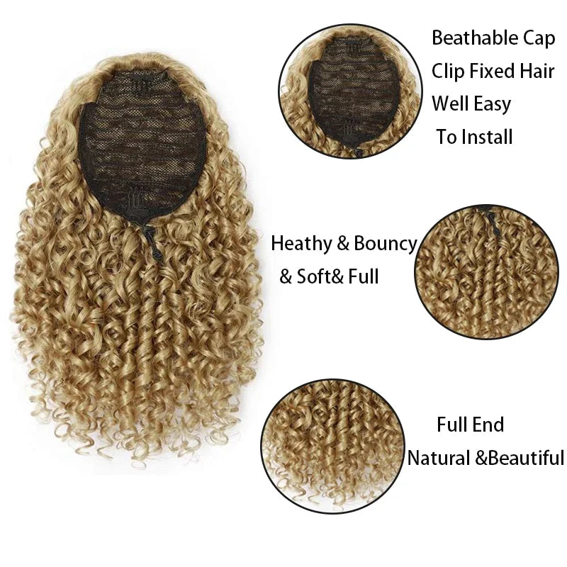 Hair Extensions and Wigs
Short Afro Curly Drawstring Ponytail Extensions 14 Inch Kinky Curly Hairpiece Fake Tail Ombre Synthetic Curly Fasle Horse Tail