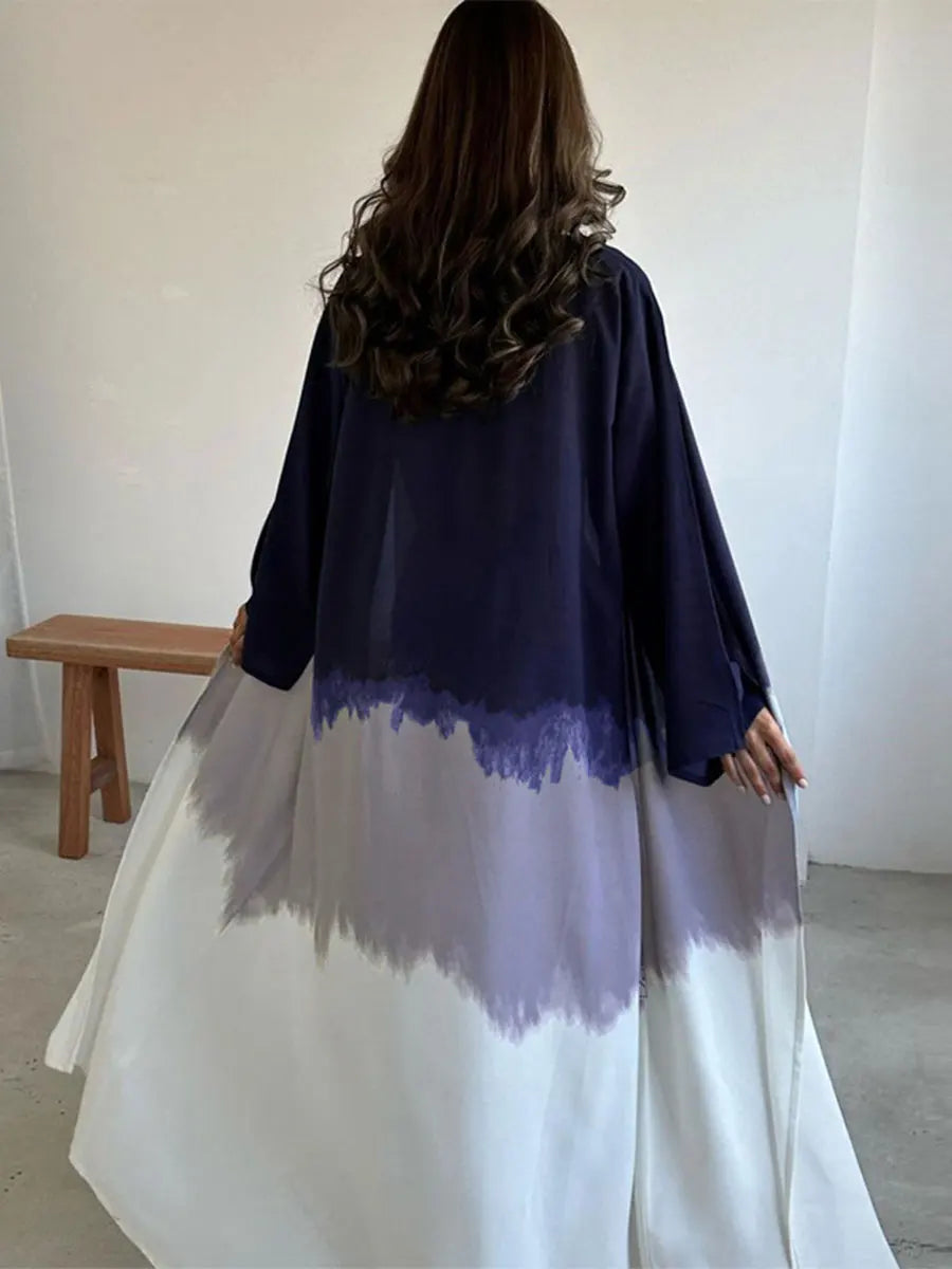 Dubai Clothing Stylish Elegant Cardigan Tie Dye Gradient Dress Robe Open Abayas For Muslim And Moroccan Woman Saudi Dubai Kebaya