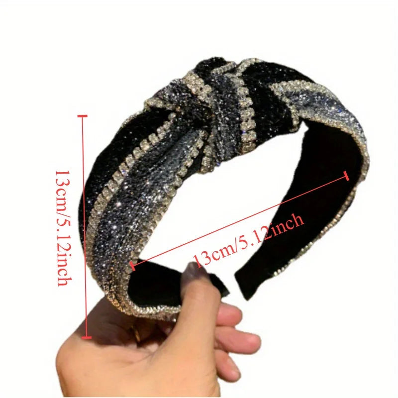 Elegant Look Luxury Crystal Wide Knotted Headband Women Hair Hoops Adult Hair Accessories Sparkly Full Rhinestone Knotted Hair Band Headdress