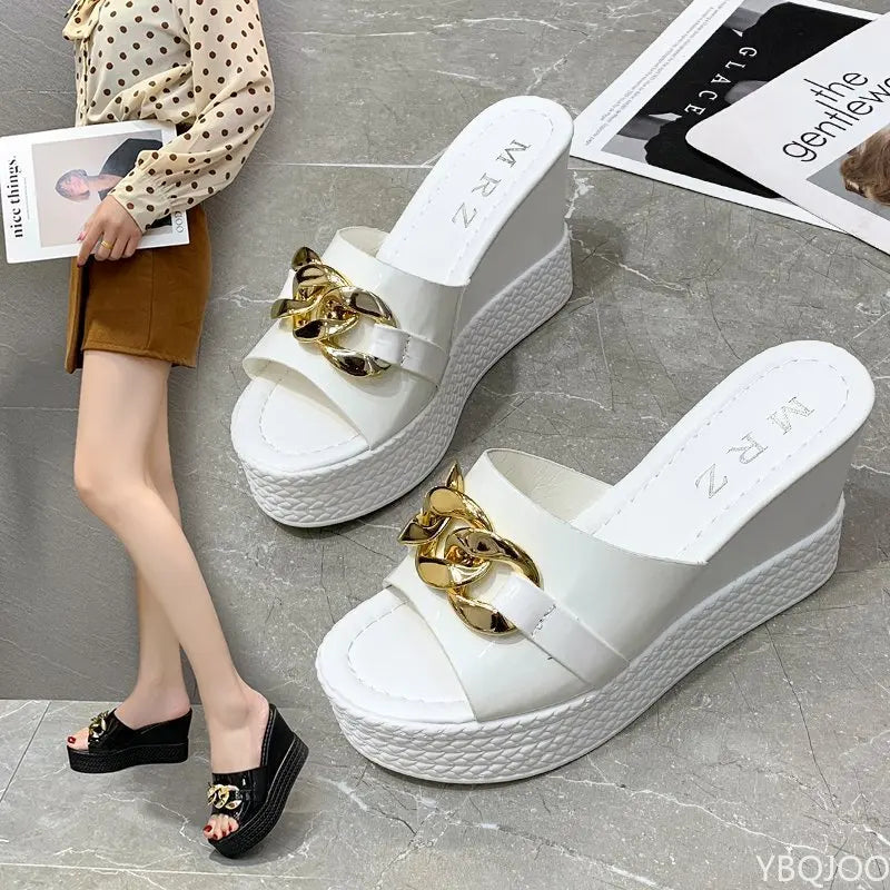 WOMEN SANDALS High Heels Slippers Women Wedding Shoes Summer 2022 White Black Platform Wedges Slides Ladies Beach Slippers