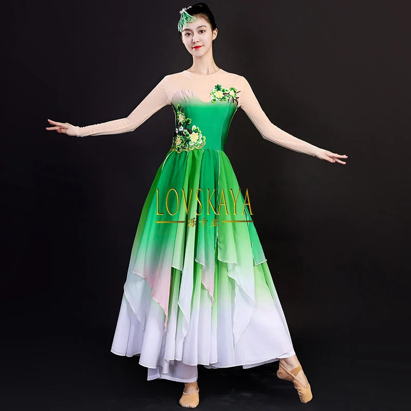 dancers  
Gradient classical dance performance costume for women large swing skirt art examination set modern jasmine dance costume