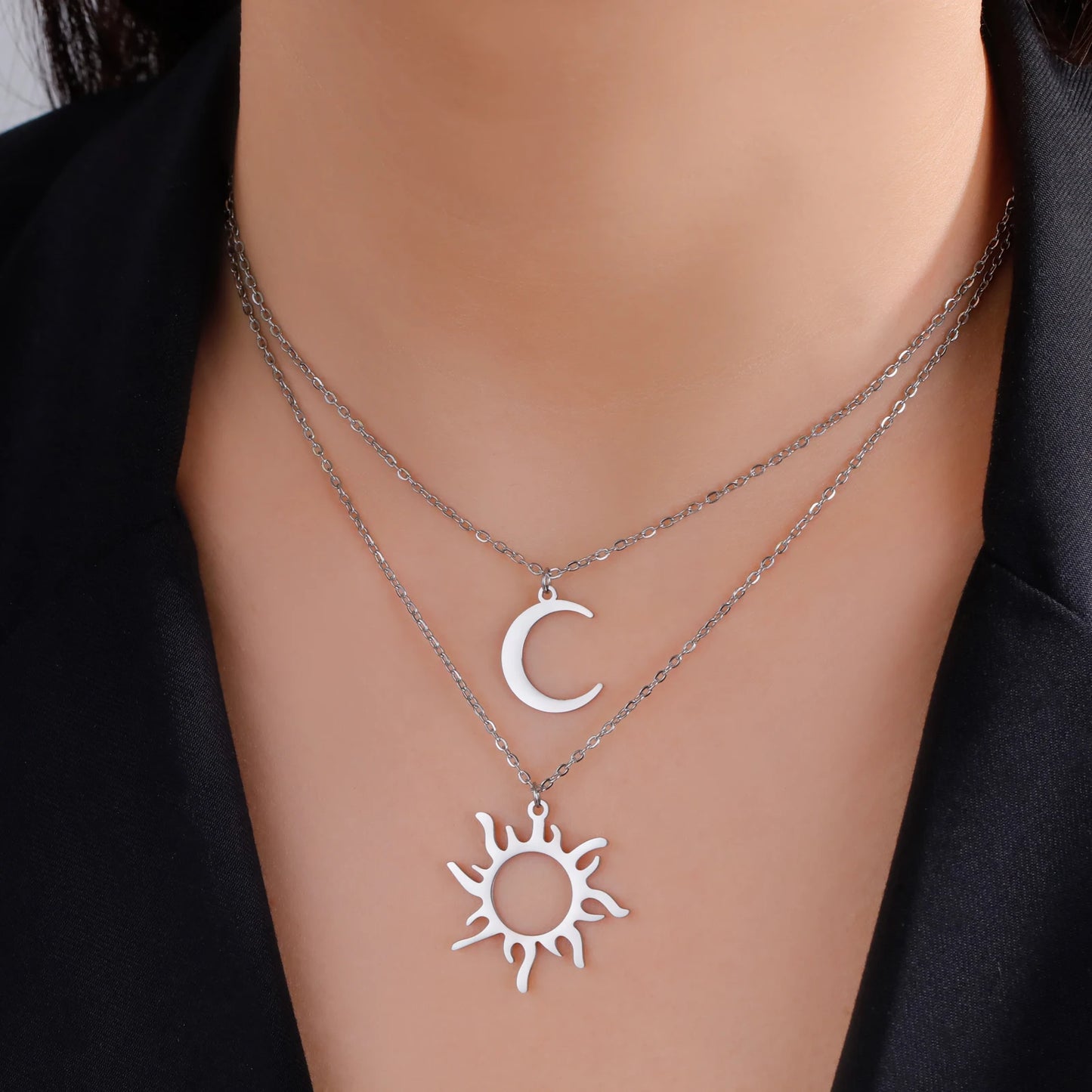 Necklaces Women Lucktune Sun Moon Pendant Clavicle Chain Necklace Stainless Steel Bohemian Choker Necklace for Women Fashion New In Jewelry Gift