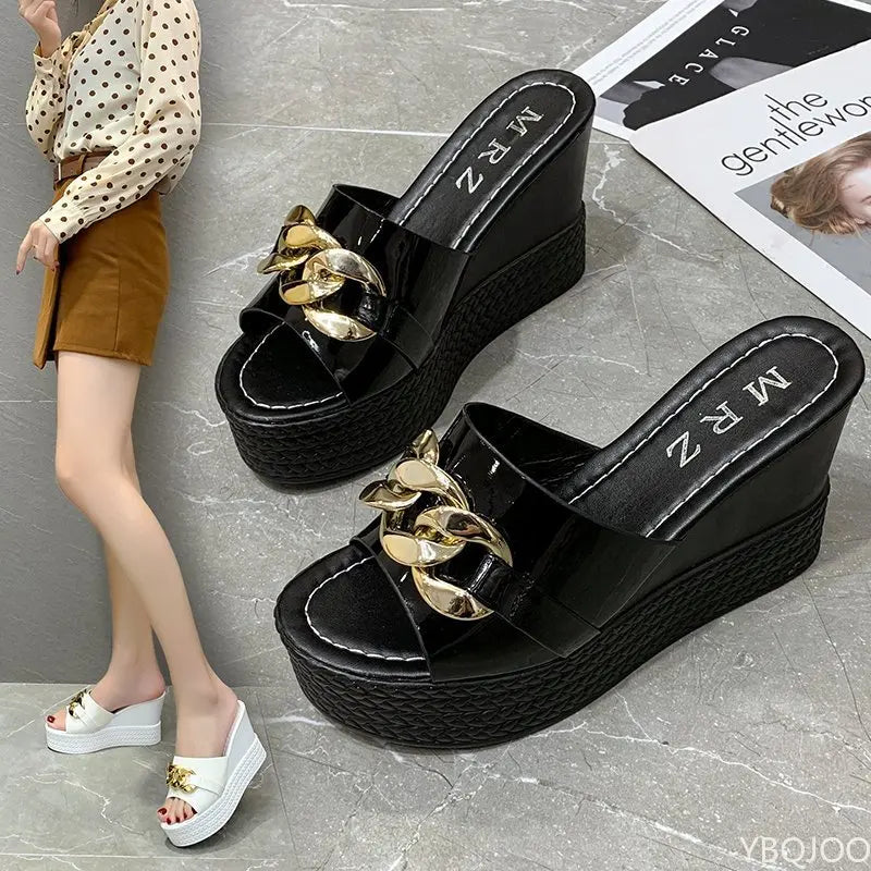 WOMEN SANDALS High Heels Slippers Women Wedding Shoes Summer 2022 White Black Platform Wedges Slides Ladies Beach Slippers