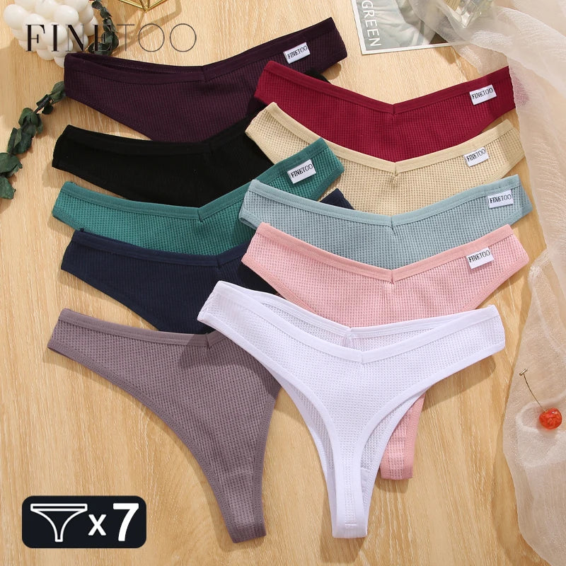 Panties
FINETOO 7Pcs Women Cotton Thongs Clothing Comfortable Waffle G-string Panties Female Low-Rise T-Back Underwear Bikini  Lingerie