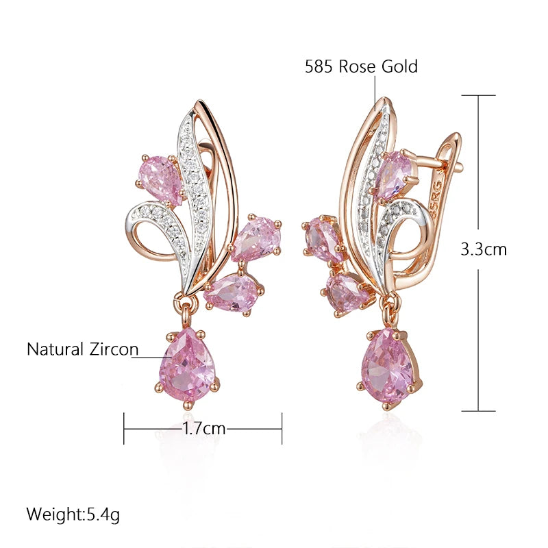 Earring  SYOUJYO Shiny Water Drop Natural Zircon Long Dangle Earrings For Women 585 Rose Golden Silver Color Luxury Jewelry