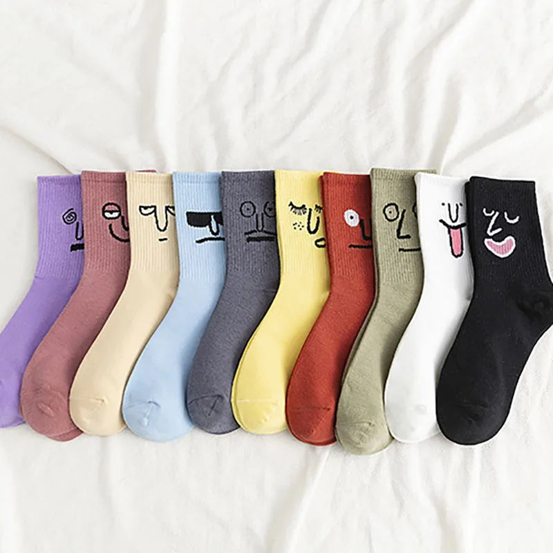 Stockings 
Personalized Emoticon Pattern Mid-calf Socks Sweat-absorbent Anti-odor Breathable Stockings Trendy Jacquard Couple Socks