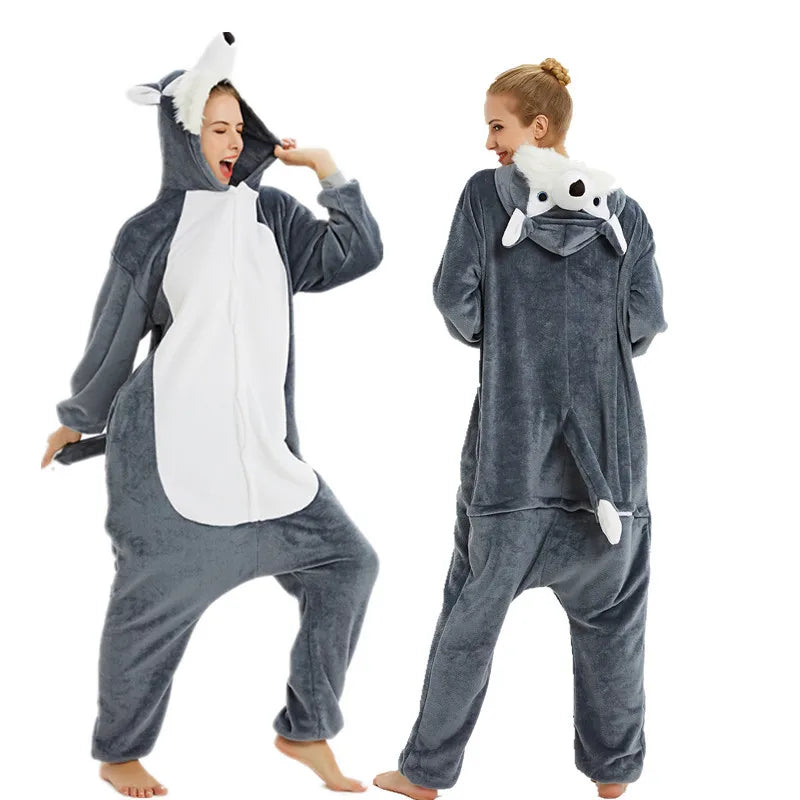 Winter Warm Sleepwear 
New Animal Wolf Pajamas Adults Winter Sleepwear Kigurumi Rabbit Pyjamas Women Onesies Cosplay Anime Costumes Flannel Jumpsuit