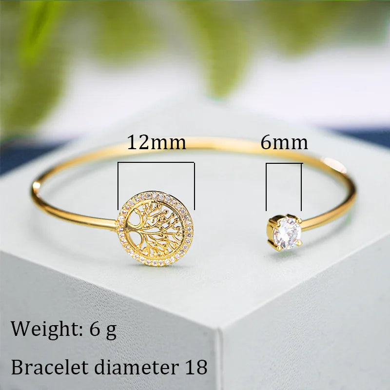 Bracelets Luxury Woman New Trendy Gold Color Zircon Tree of Life Bracelet for Women Charm Crystal Stainless Steel Cuff Bangles Luxury Jewelry Gift