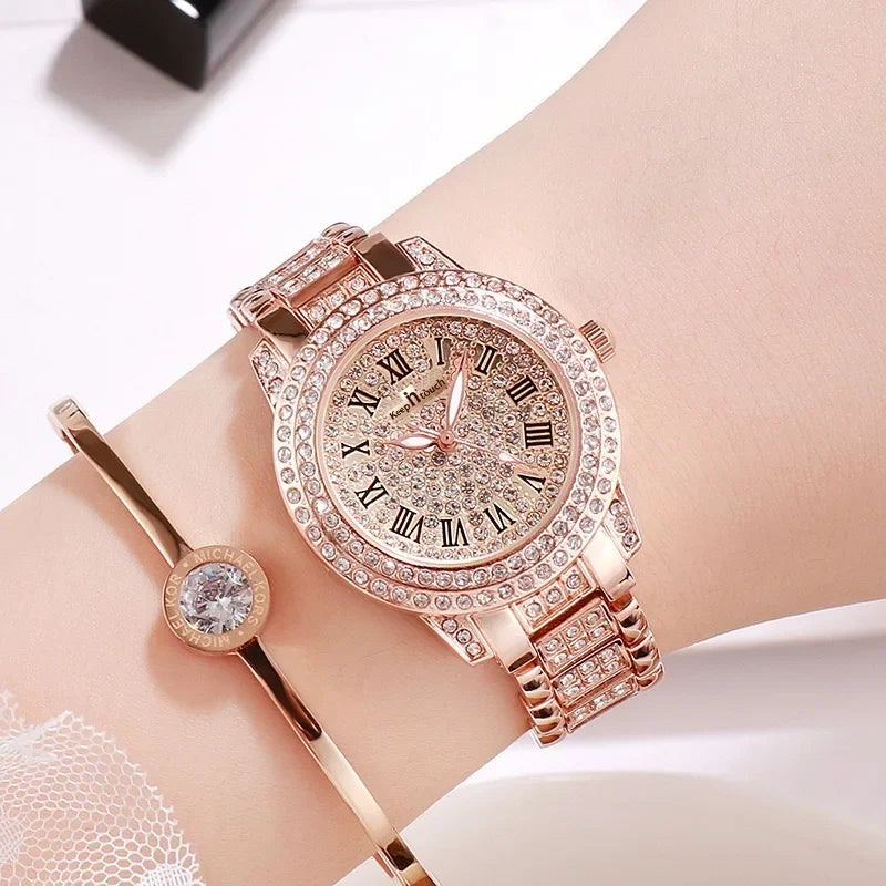 Women Watch  Full Diamond Top Luxury Brand Quartz Steel Watches For Ladies Punk Elegant Zircon Crystal Fashion Wristwatch Clock