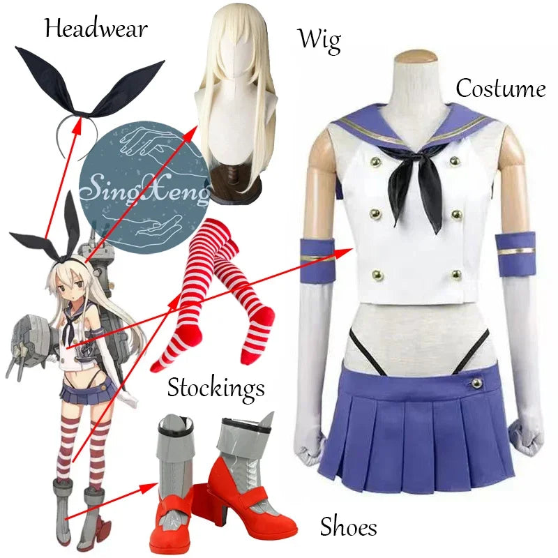 Exotic 
SingXeng Anime Kantai Collection Cosplay Shimakaze Cosplay Costume Women Sexy Dress Sailor Suit JK Uniform Customize