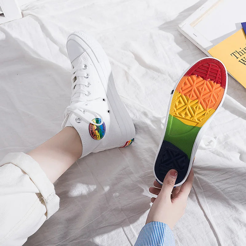 canvas shoes Women Canvas Sneakers Rainbow High Top Canvas Shoes Woman Sneakers Vulcanized Shoes Fashion Summer Sneaker Flats White Shoes