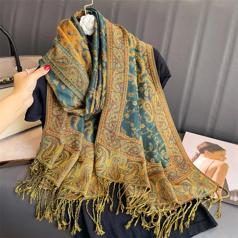 High Quality Tassel Blanket Design Thick Pashmina New Winter Warm Shawl Wrap Cashmere Scarf Women Neckerchief Poncho Stoles 2024