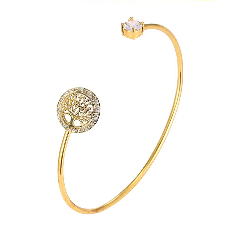 Bracelets Luxury Woman New Trendy Gold Color Zircon Tree of Life Bracelet for Women Charm Crystal Stainless Steel Cuff Bangles Luxury Jewelry Gift