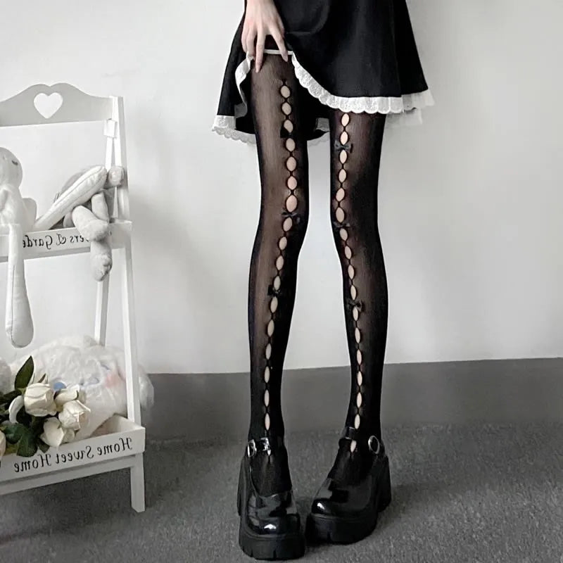 Tights 
Japanese Sweet Lolita Tights Women Kawaii White Bow Panty Socks Female JK Style Black Sexy Fishnets Stockings Thigh High Socks