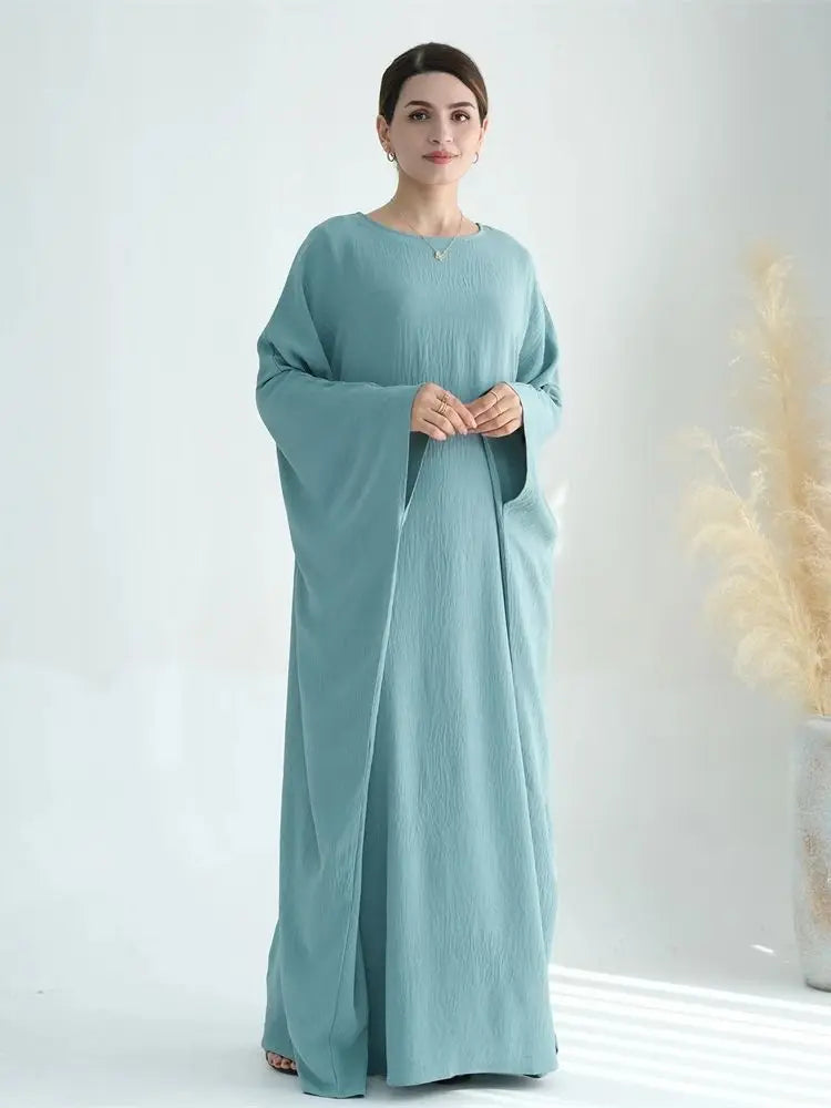 Ramadan Eid Crepe Batwing Butterfly Modest Abaya Dubai Luxury 2024 Muslim Jersey Hijabs Kaftan Dress For Women Kebaya Vestidos