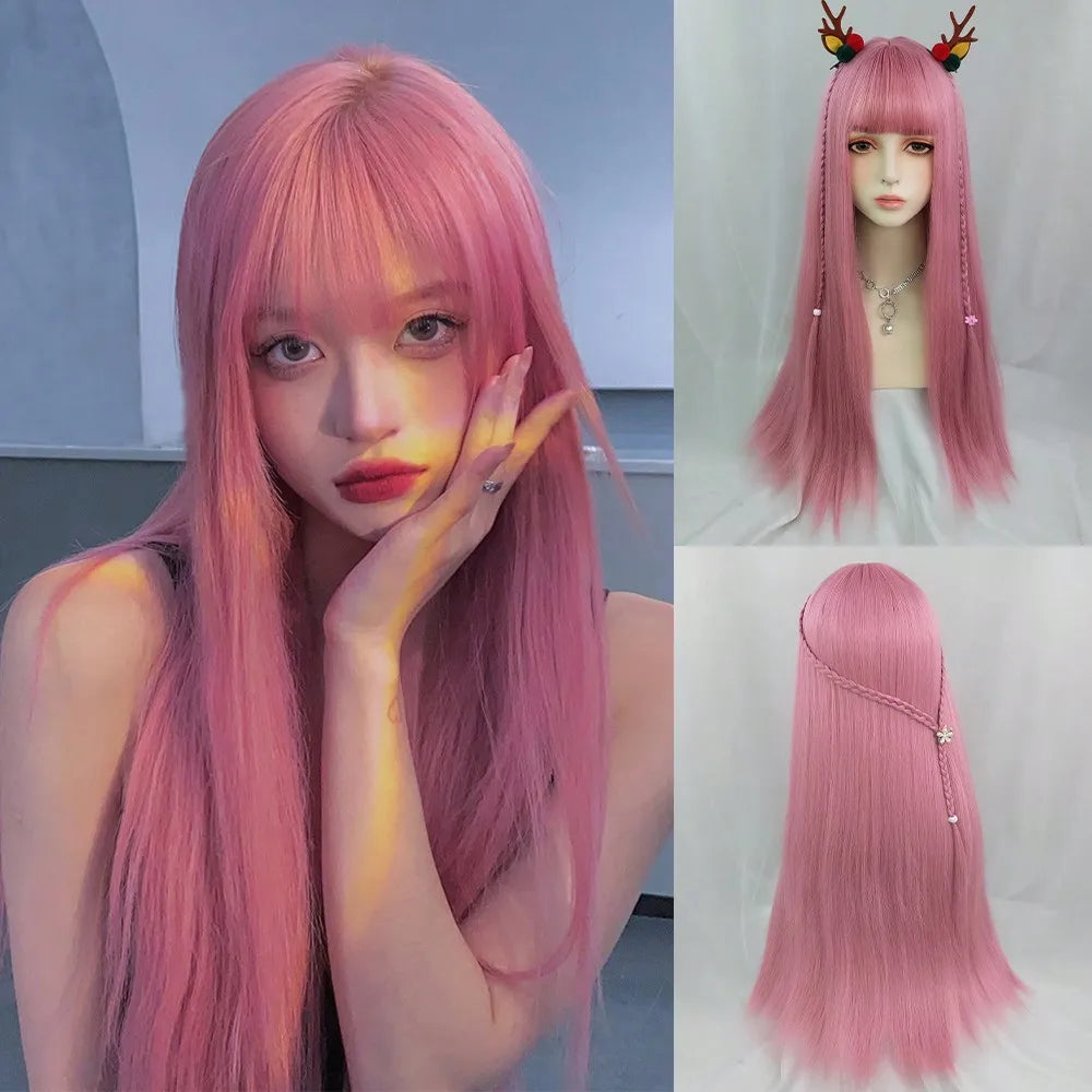 Hair Extensions and Wigs
MSIWIGS Women's Synthetic Cosplay Lolita Wigs With Cut Bang Blue Pink Blonde Red Long Straight Hair For Party Lady Girl