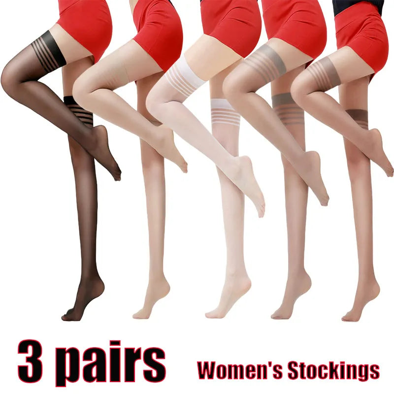 Stockings 
3Pairs Ultra Thin Thigh High Women Socks Sexy Breathable Striped Over The Knee Stock High Quality Women's Stockings & Hosiery