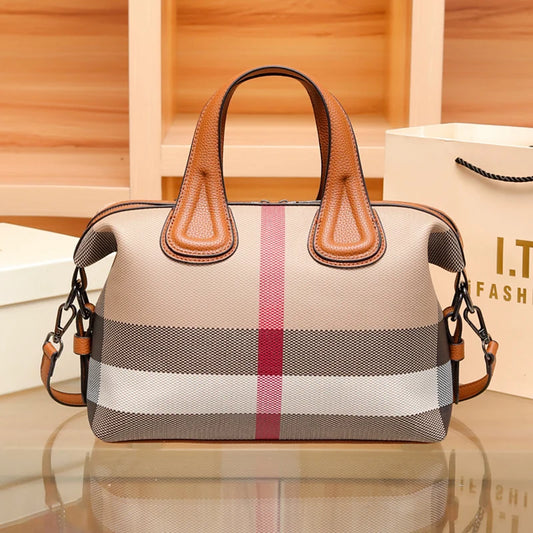 Handbags Lady Boston Handbags Luxury Fashion Plaid Canvas Women Messenger Shoulder Bags Brand Designer Portable Crossbody Bag Purses