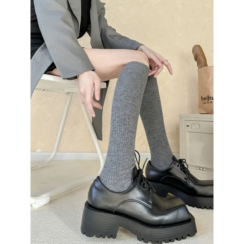 Stockings 
Knitting Cotton Long Socks Women Stockings Autumn Winter Warm Thigh High Stockings Ladies Girls Fashion Solid Knee Socks Women