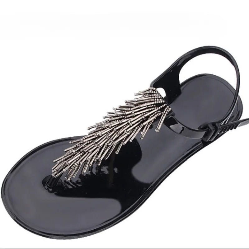 WOMEN SANDALS  Shoes Flip-flops Sandals for Woman Black Footwear Plastic with Low Heels Summer 2024 Crystal Pvc Wholesale Luxury Sale H