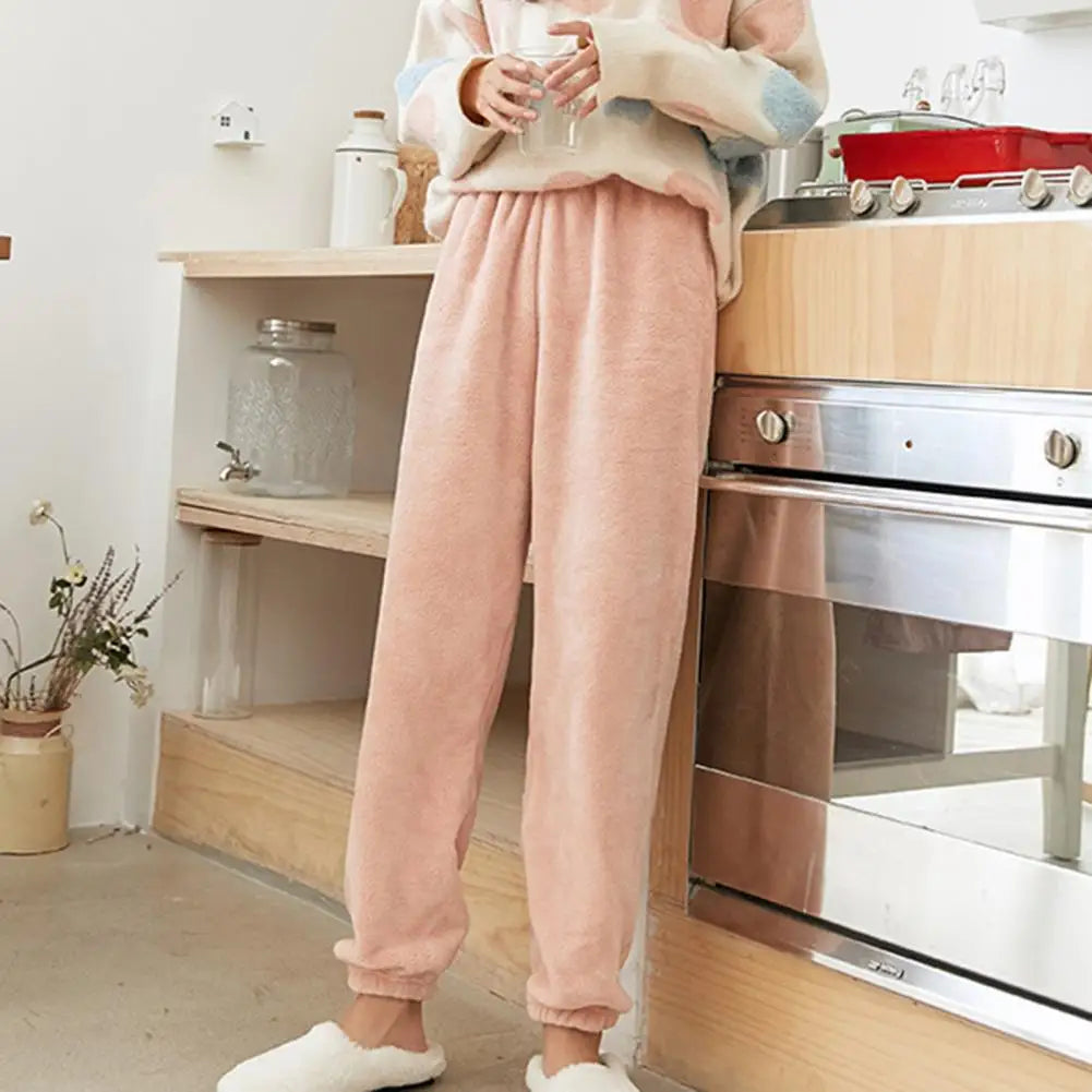 Winter Warm Sleepwear 
Women Winter Pants Pajama Homewear Thick Warm Plush Coral Fleece Elastic Waist Loose Ankle-banded Cozy Soft Lady Casual Trousers