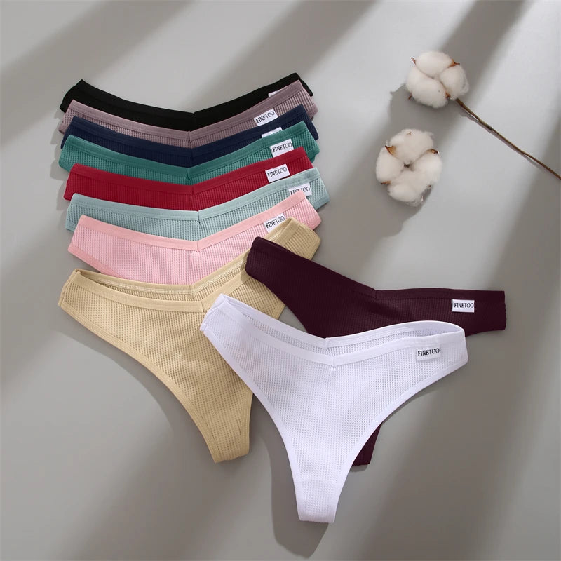 Panties
FINETOO 7Pcs Women Cotton Thongs Clothing Comfortable Waffle G-string Panties Female Low-Rise T-Back Underwear Bikini  Lingerie