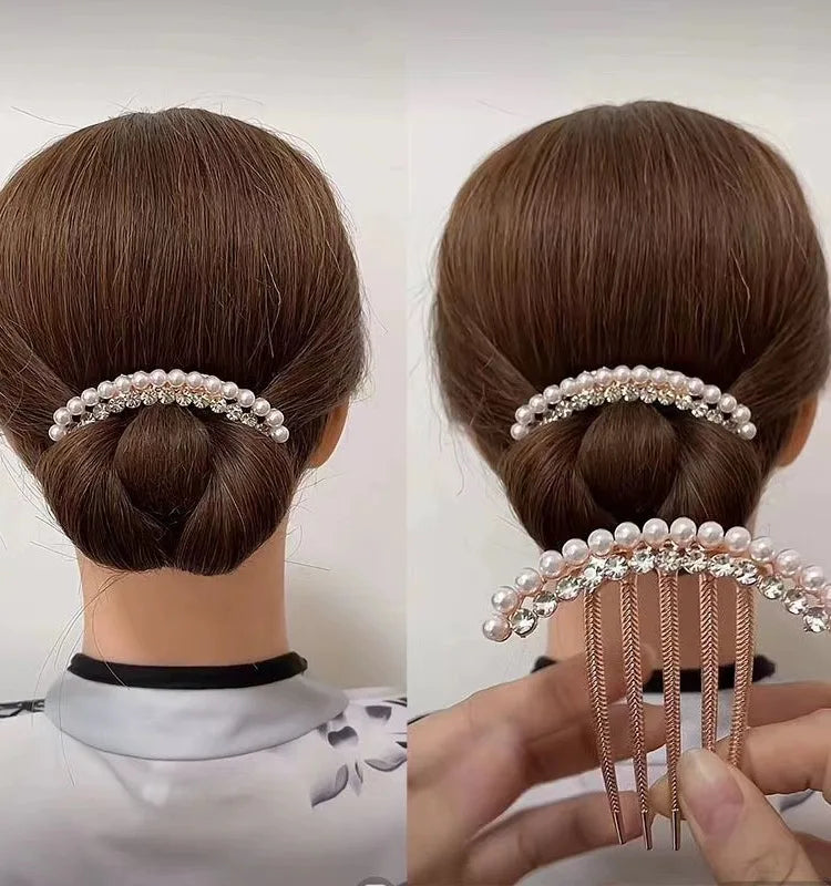 Elegant Look Pearl Hair Combs Hairpin Women Luxury Crystal Bun Decor Wedding Bridal Hair Claw Clips Hair Jewelry Accessories