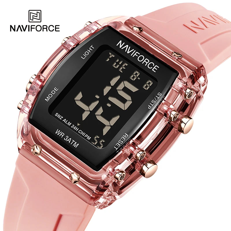 Women Watch NAVIFORCE Watches for Women LCD Digital Movement Female Clock Trend Wild Waterproof Silicone Strap Sport Electronic Wristwatches