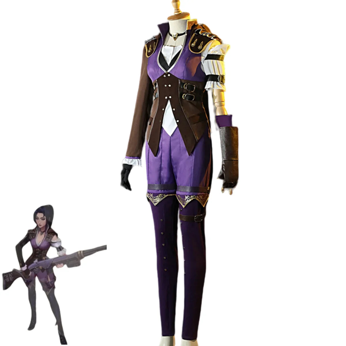 Exotic 
Game LOL Caitlyn Kiramman Sheriff of Piltover Cosplay Costume Small Cake Coat Uniform Boot Wig Woman Sexy Carnival Suit