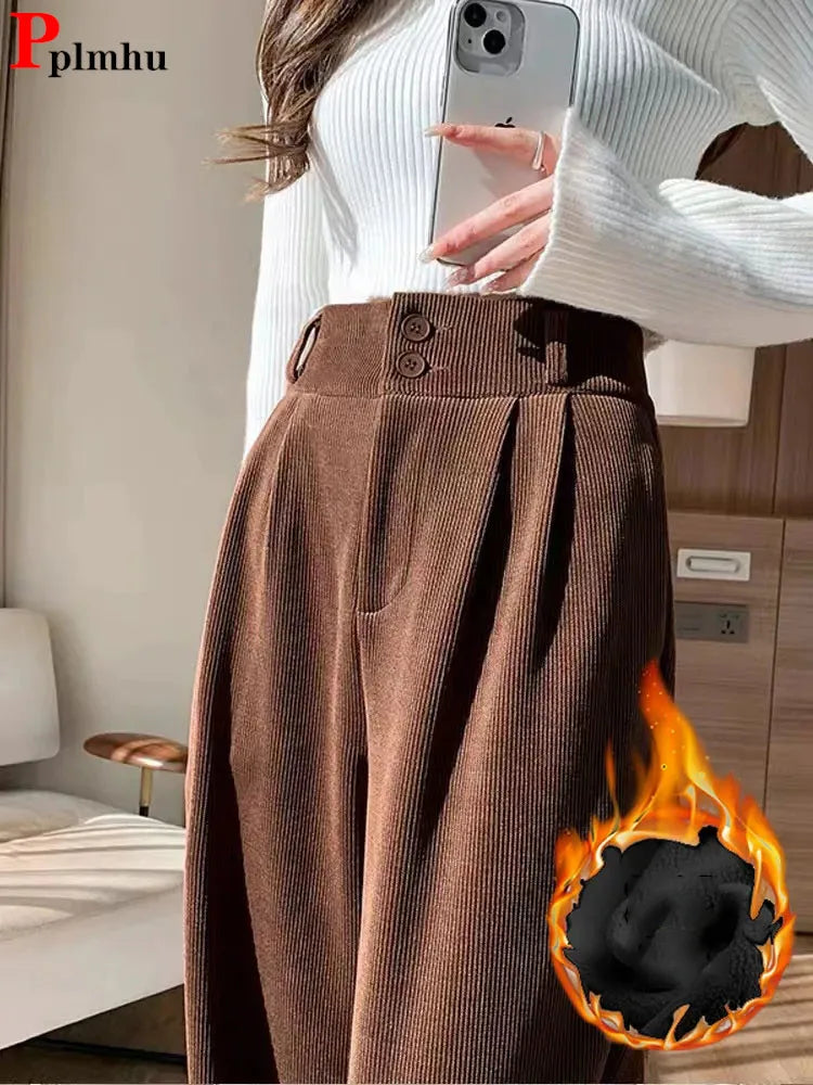 Winter Warm Sleepwear 
High Waist Plus Velvet  Wide Leg Pants Casual Winter Warm Straight Pantalones Korean Fashion Thicken Oversize 4xl Sweatpants New