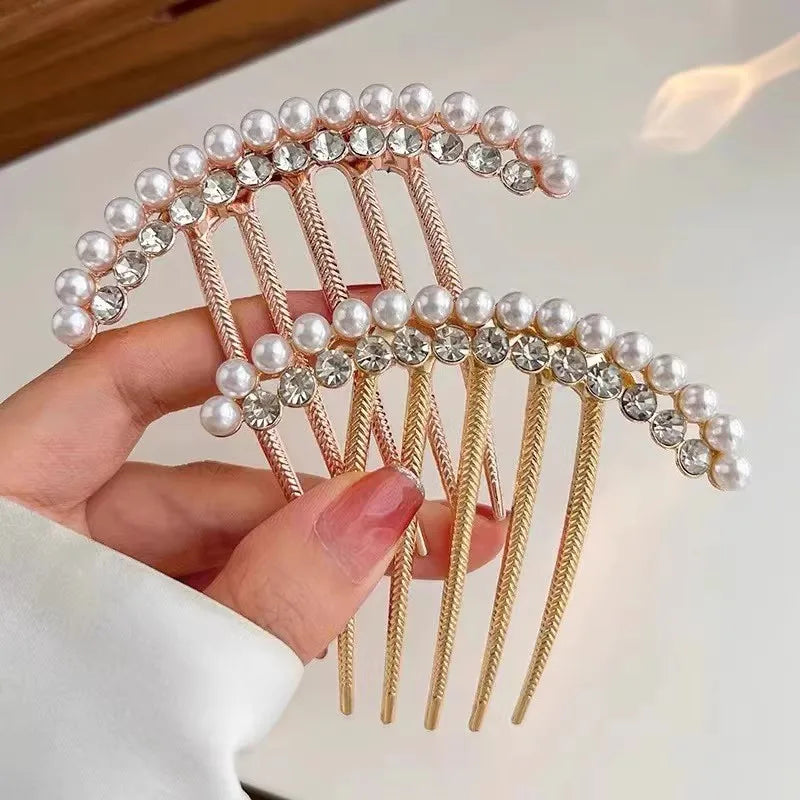 Elegant Look Pearl Hair Combs Hairpin Women Luxury Crystal Bun Decor Wedding Bridal Hair Claw Clips Hair Jewelry Accessories