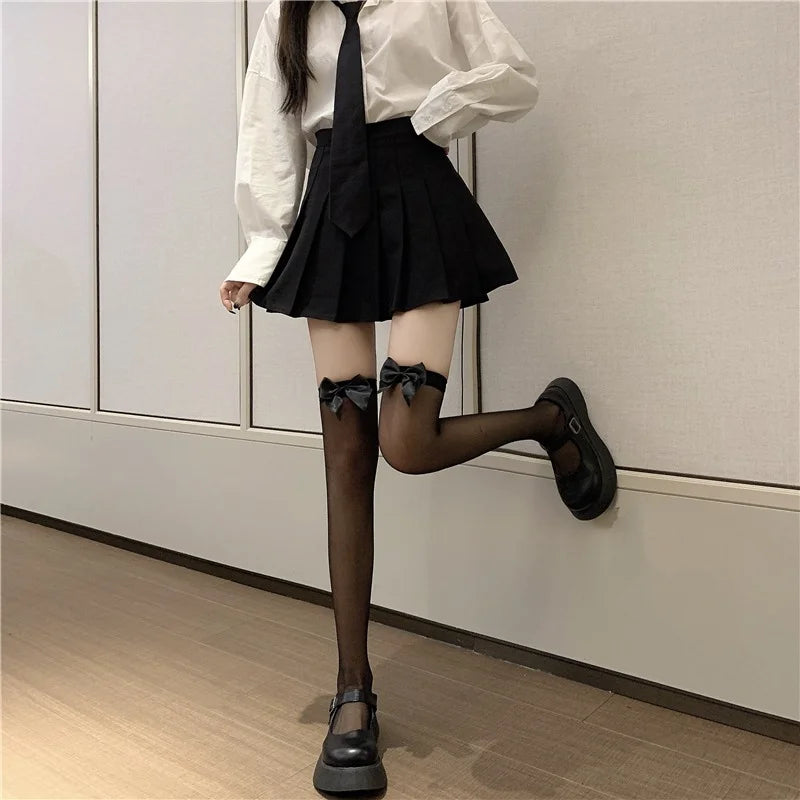 Stockings 
JK Lolita Style Stockings Knee High Socks Summer Ultra-thin Nylon Long Socks Sweet Girl Japanese Kawaii Bowknot Thigh High Socks