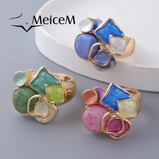 Luxury  Rings New in Ring Colorful Enamel Adjustable Jewelry Rings Fashion Geometric Resin Rings for Women Party Holiday Gift Luxury