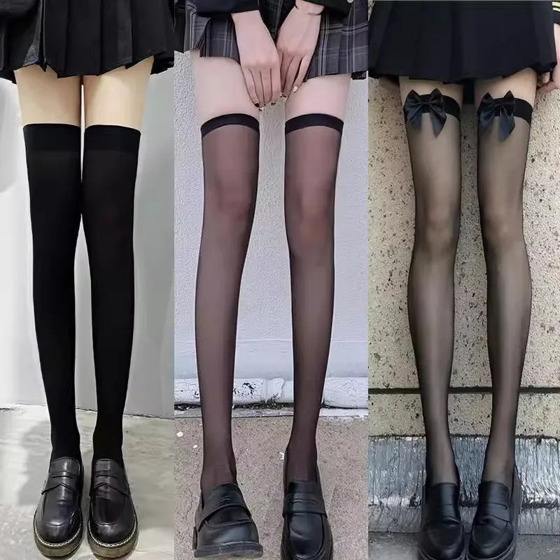 Stockings 
1/2/3Pairs Black White Sexy Overknee Long Socks Women Sweet Girls Lolita Bowknot Thigh High Fishnet Stockings Lace Mesh Legging