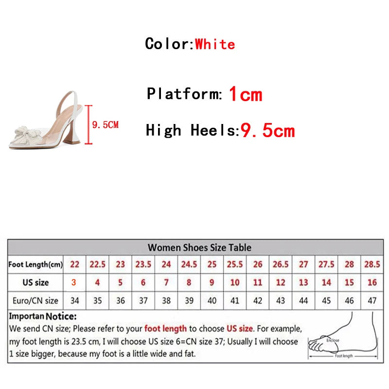 WOMEN SANDALS Fashion Design White Pearl Bowknot Women Pumps Sexy Pointed Toe High Heels Wedding Prom Shoe PVC Transparent Sandal Female