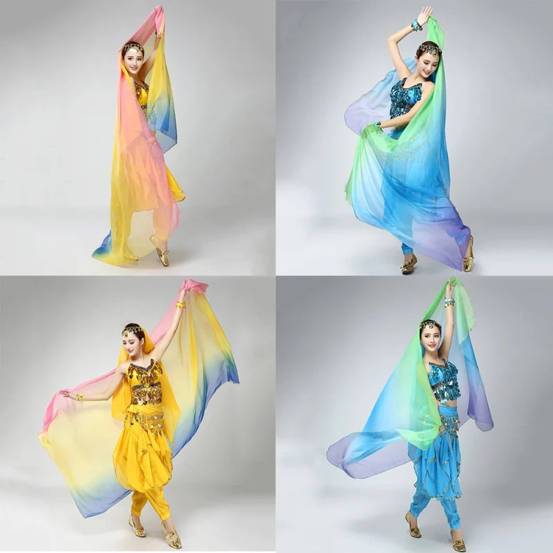 dancers  
Women Simulation Silk Belly Dance Veils Dancing Hand Scarves Gradual Color Hip Scarf