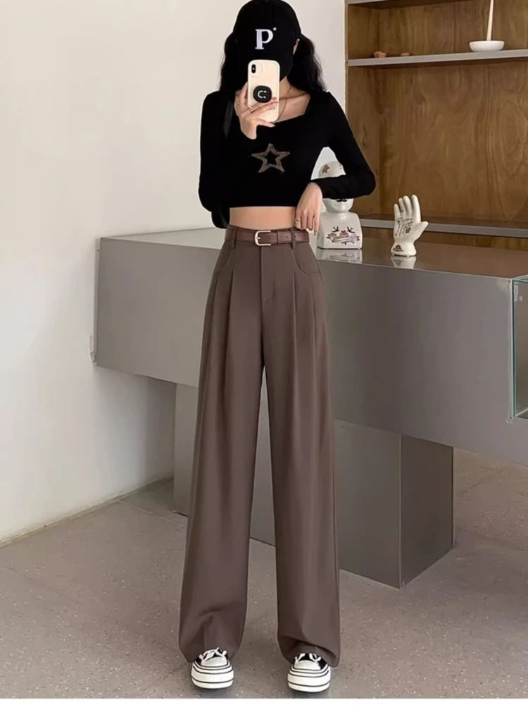 Pants Fashion High Waist Wide Leg Pants Women Spring Fall Baggy Black Trouser Office Ladies Full Length Straight Suit Pant Outwear New