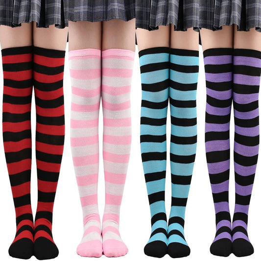 Stockings 
Color Striped Stockings Japanese Over Knee Socks Fashion Women Keep Warm Soks Sexy Slim Long Soks Black White Striped Hosiery