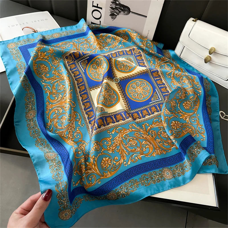 High Quality New Fashion 70X70cmPrinted Women's Scarf Pashmina Silk Scarf Square Shawl Decorative Headband Neck Luxury Design Bandana